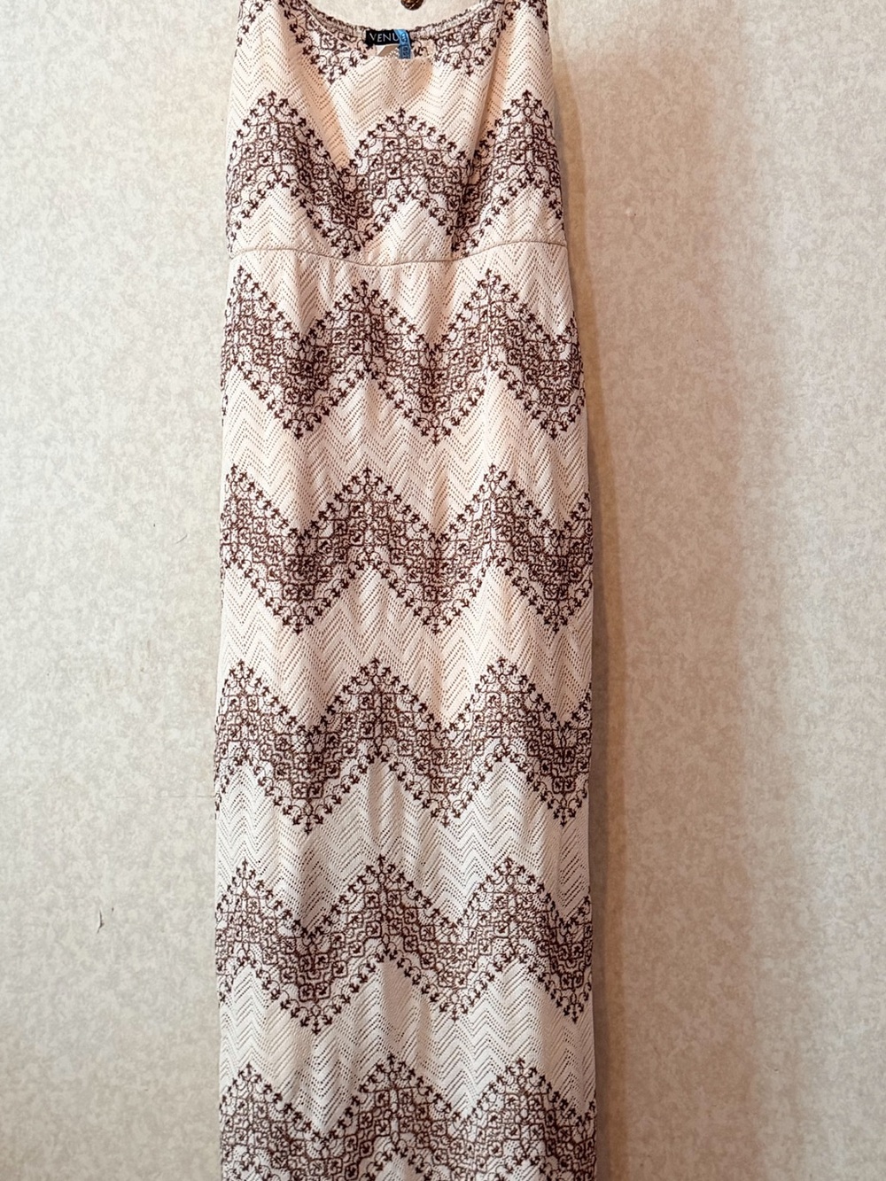 Venus Boho Crochet Embroidered Maxi Dress XL Cream Brown Beach Vacation - Picture 2 of 8